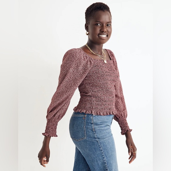 Madewell Lucie Bubble Sleeve Smocked Top in Cottage Garden-Size Medium - Picture 3 of 11